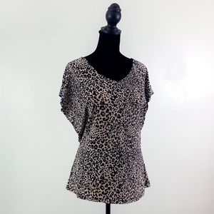 Worthington Stretch | Leopard Print Winged Short Sleeve Light Weight Shirt
